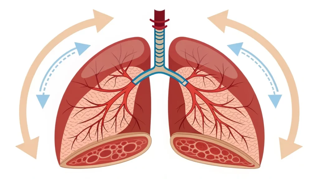 Diagram illustrating how the lungs and diaphragm work together to supply oxygen to the muscles during exercise