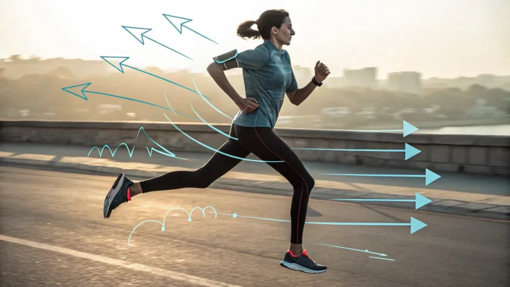 Person running with arrows showing their paced breathing rhythm in accordance with their footfalls