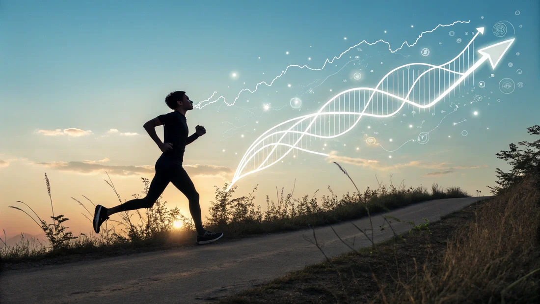 Person running with glowing lines symbolizing breath, showcasing the power of breathing techniques for enhanced athletic performance