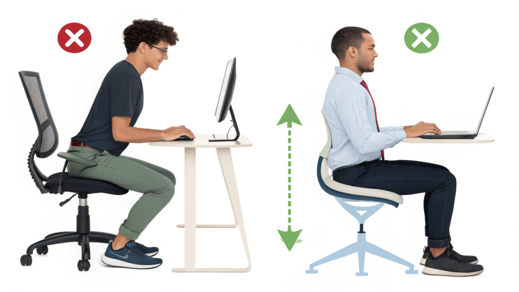 Proper vs. Poor Sitting Posture for Hip Flexor Health