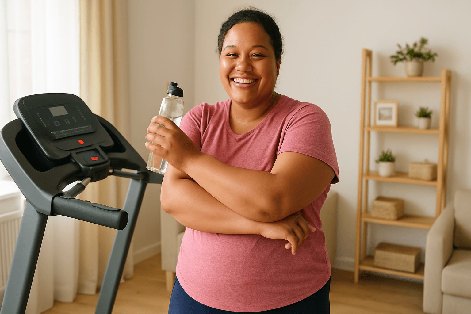 Person feeling accomplished after completing a beginner treadmill workout at home