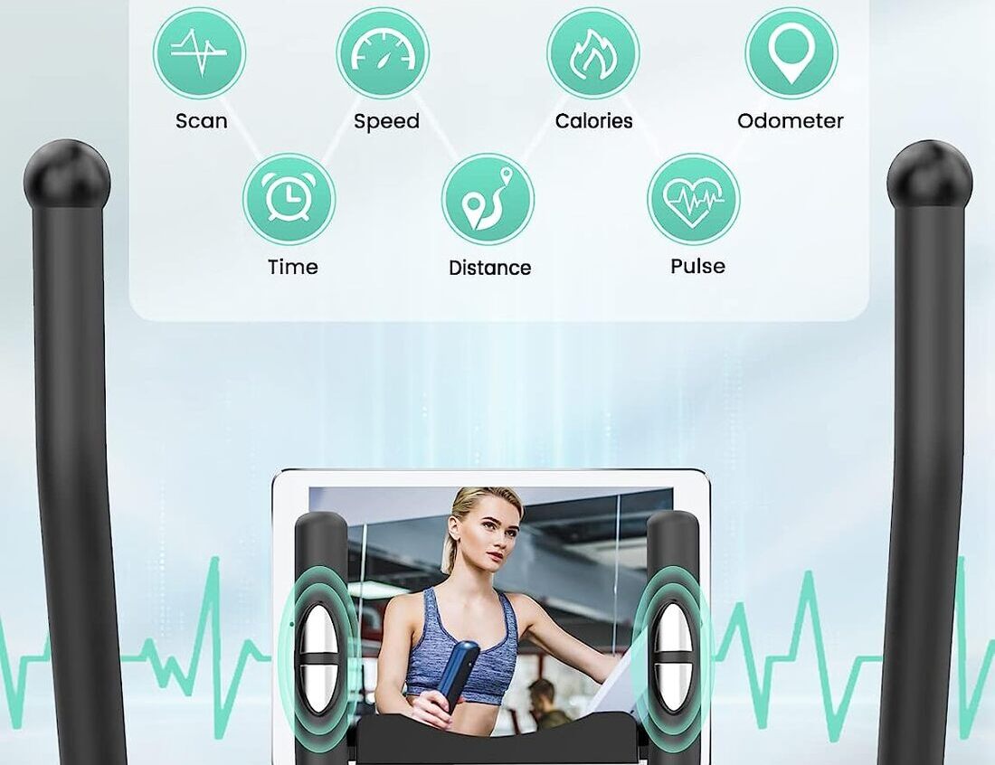 A close-up image of an elliptical trainer console displaying a HIIT workout timer