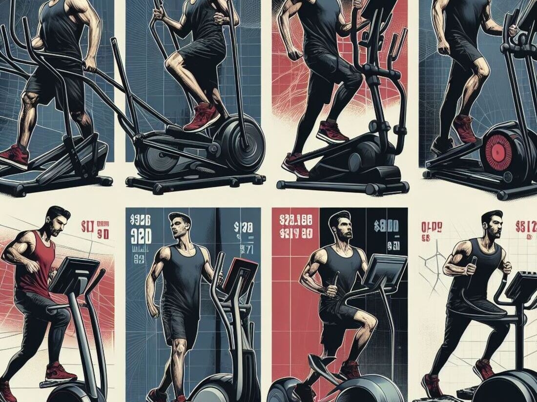 A collage image showcasing different elliptical trainers at various price points