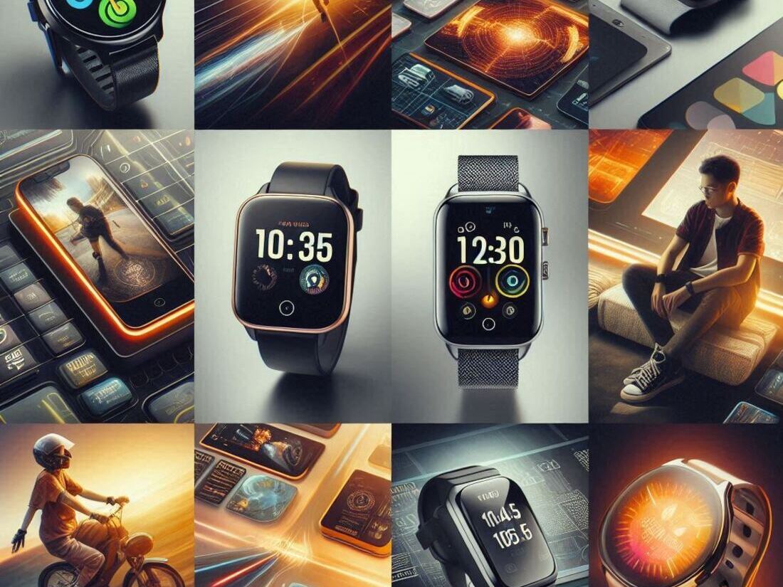 A collage of different smartwatch or activity tracker brands