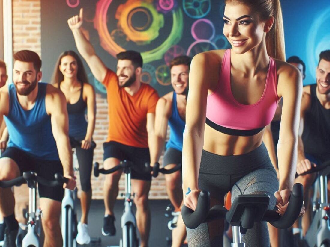 A high-energy spin class with a diverse group of participants