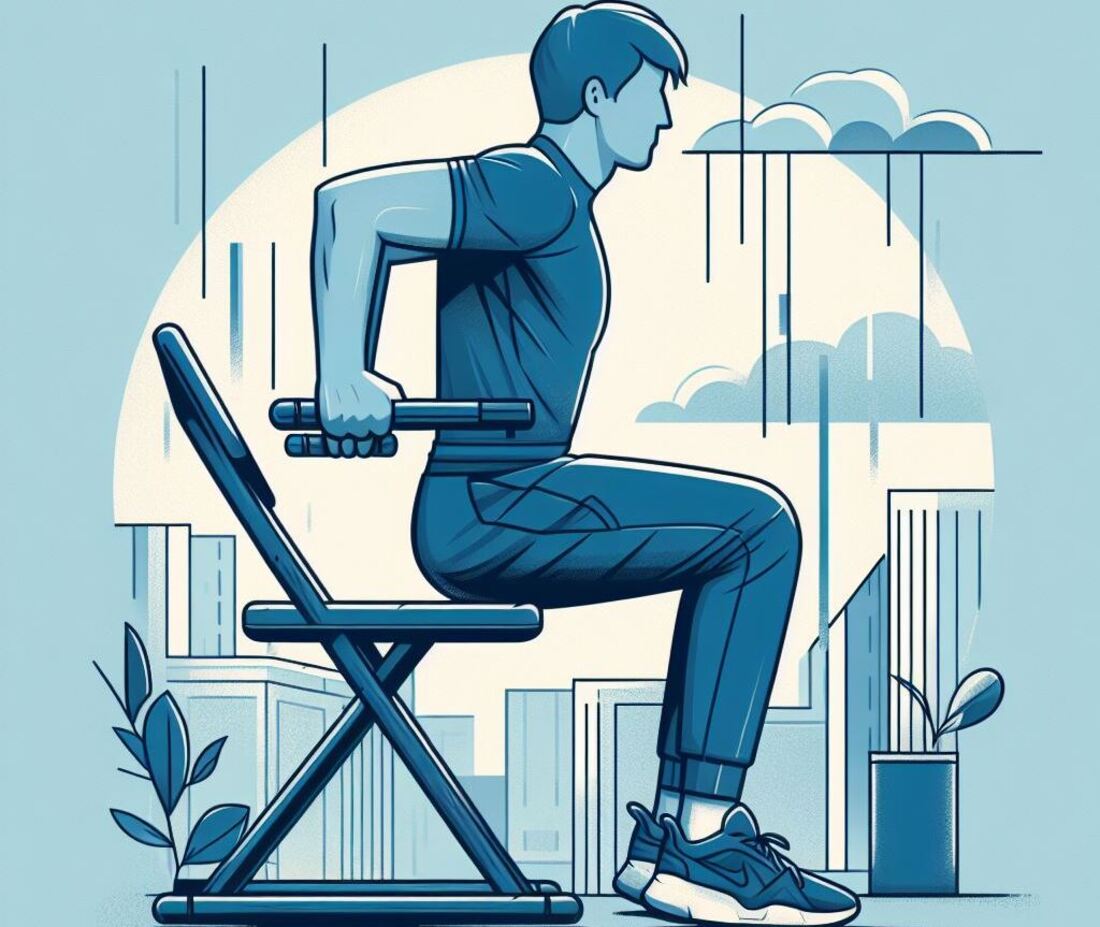 A man doing rows with a chair