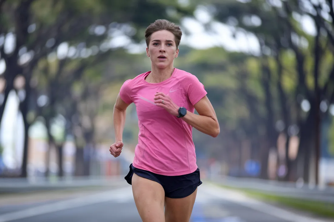 A person engaging in physical activity running to emphasize the athlete's focus