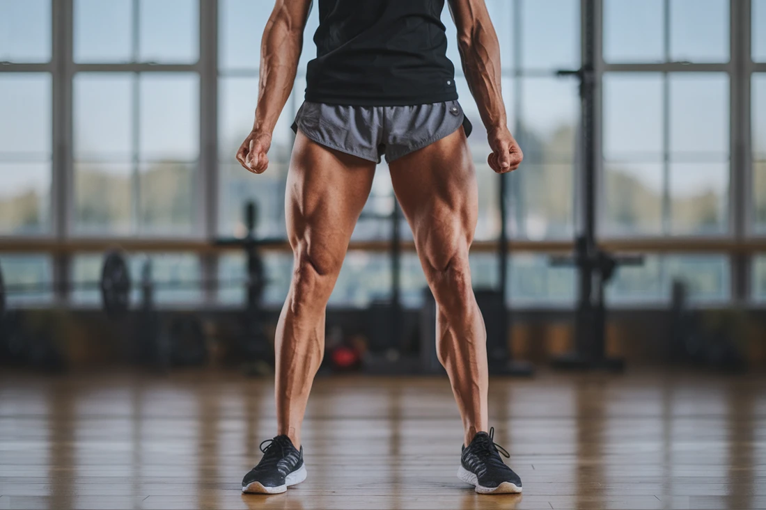 A person standing proudly with toned legs, confidently showcasing the results of their hard work and dedication to home leg workouts