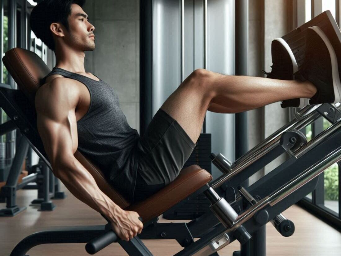 A person using a leg press machine with proper form