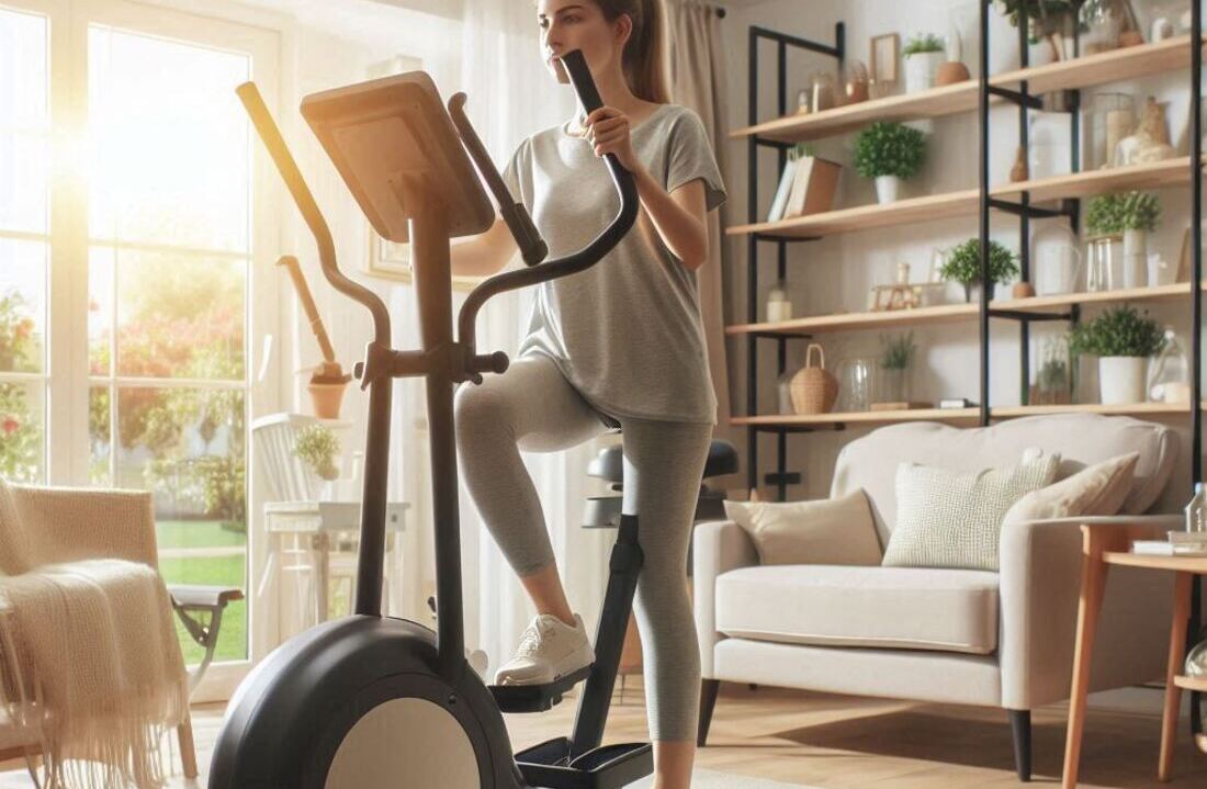 A person using a low-impact home exercise machine at home