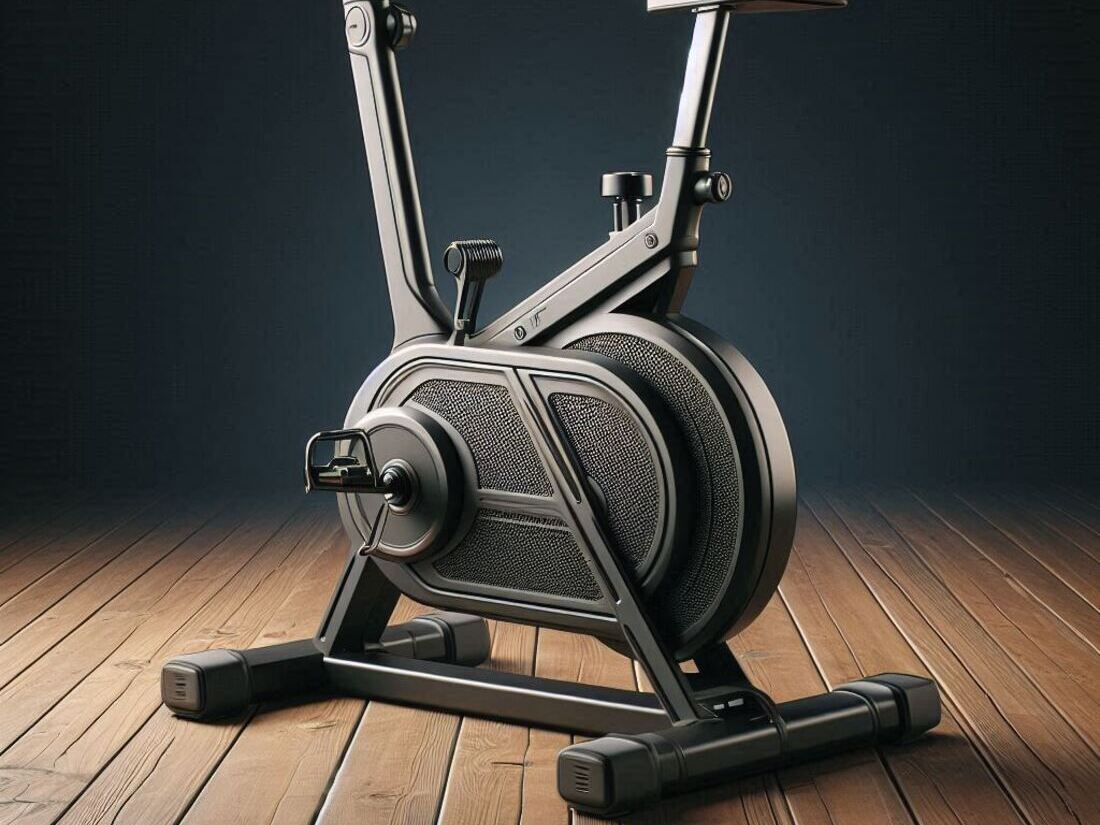 A sturdy upright exercise bike with a wide base