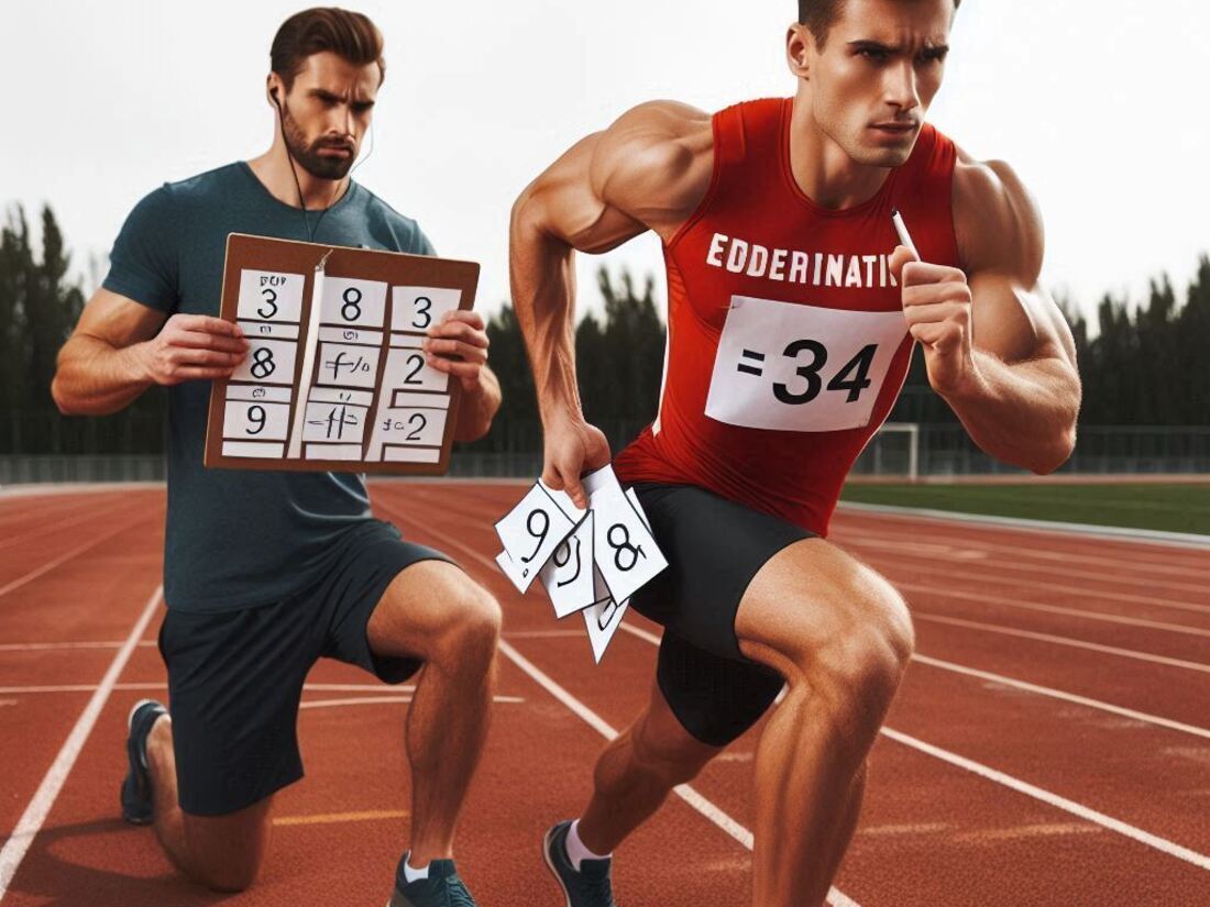 Athlete running sprints while reacting to math problems displayed on flashcards held by a partner on the sideline