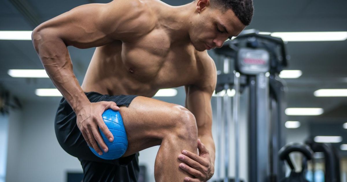 Athlete using a lacrosse ball on a specific muscle group