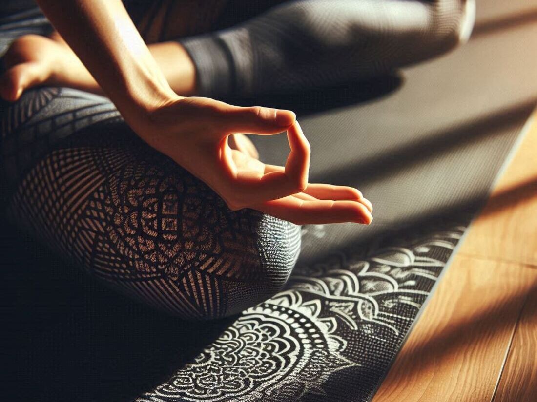 Close-up image of a person using a high-quality yoga mat