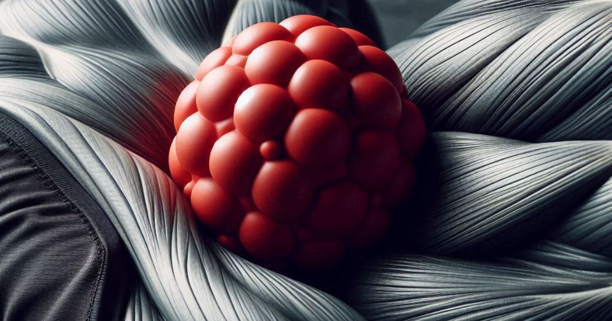 Close-up image of a trigger point therapy ball on a muscle knot