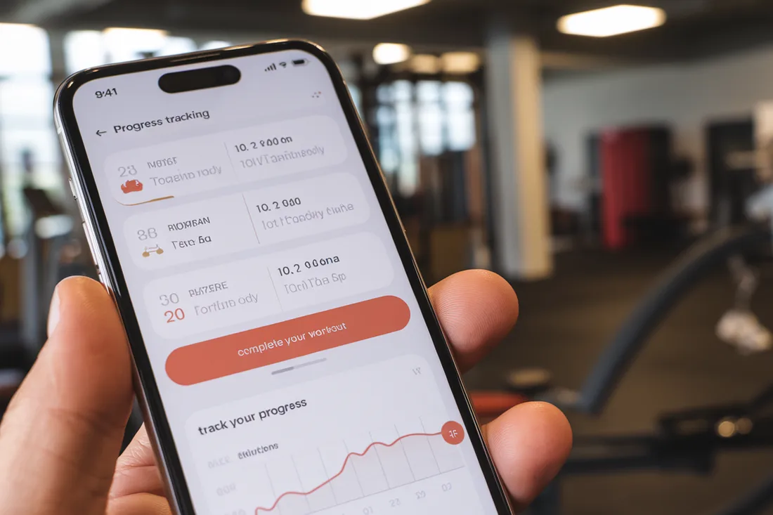 Close-up of a fitness app displaying progress tracking on a smartphone