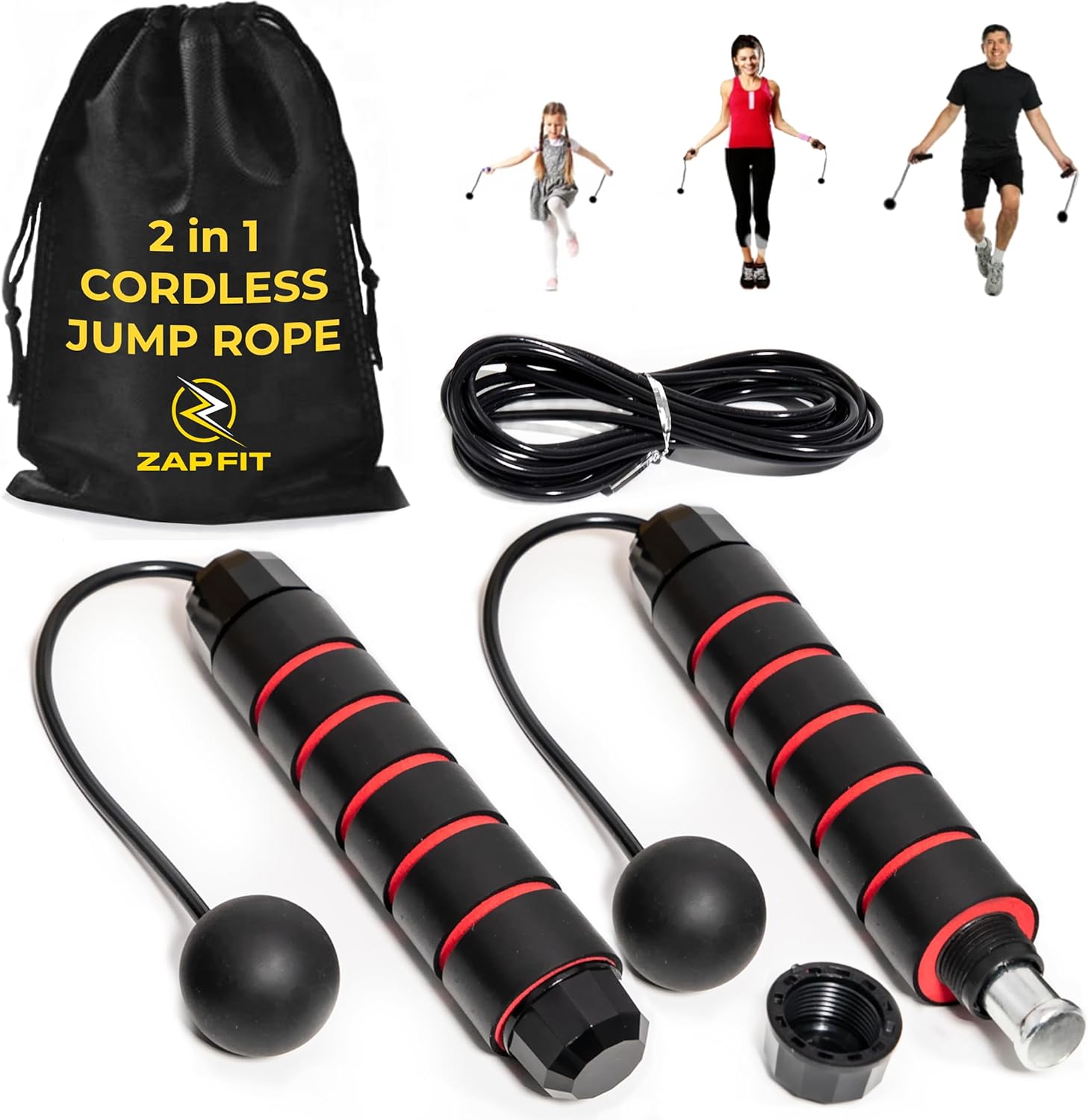 Cordless Jump Rope Weighted Handles + Adjustable Speed Cable