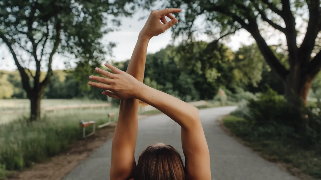 A person doing arm circles as part of a dynamic warm-up