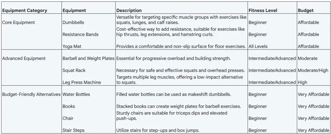 Essential Equipment Table