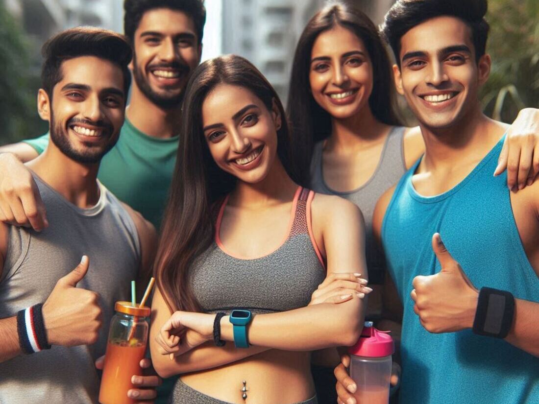 Group of friends celebrating a fitness achievement together, one person wearing a budget-friendly activity tracker