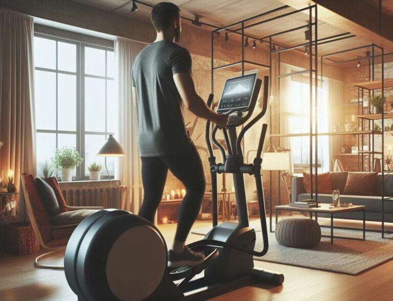 Image of someone using an elliptical trainer in a home