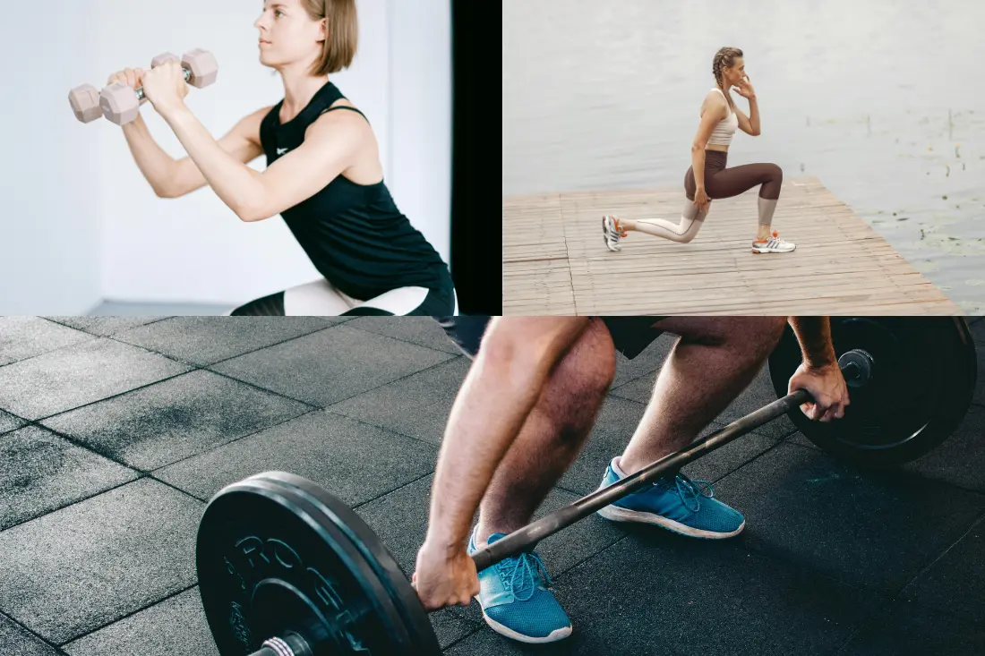 Images for squats, lunges, deadlifts