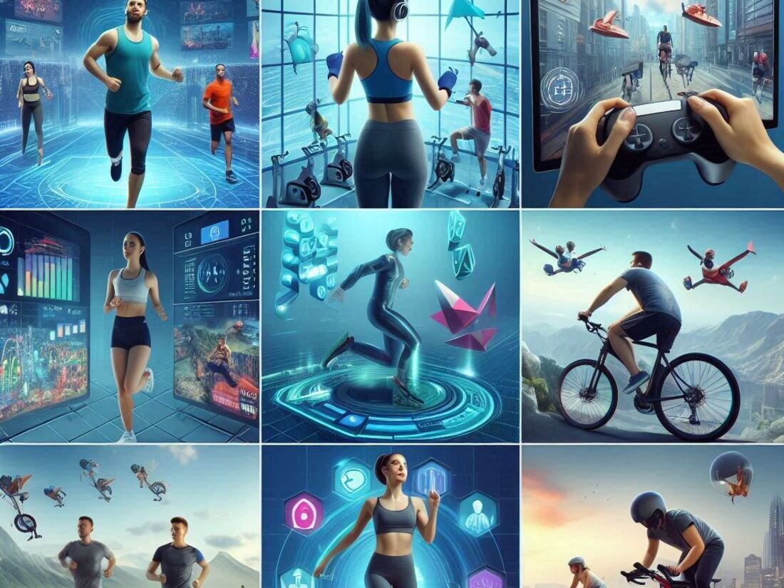 Images showcasing different interactive fitness routines