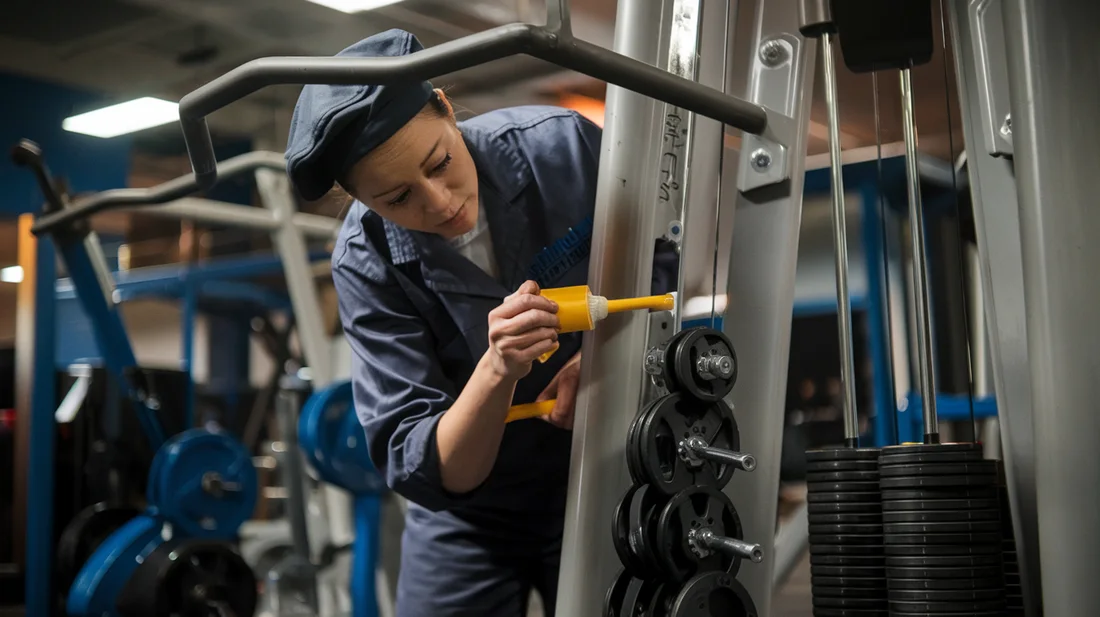 Person lubricating a weight machine