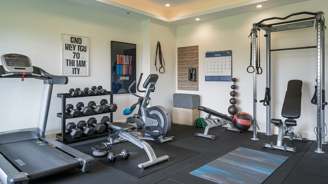 Organized home gym equipment