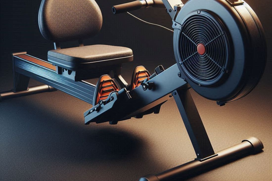 Rowing machine seat highlighting a comfortable and cushioned seat and handle materials