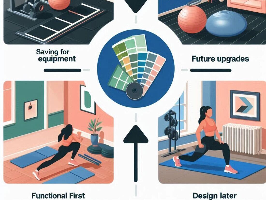 The key benefits of prioritizing affordable flooring, sections for saving for equipment, future upgrades, functional first and design later