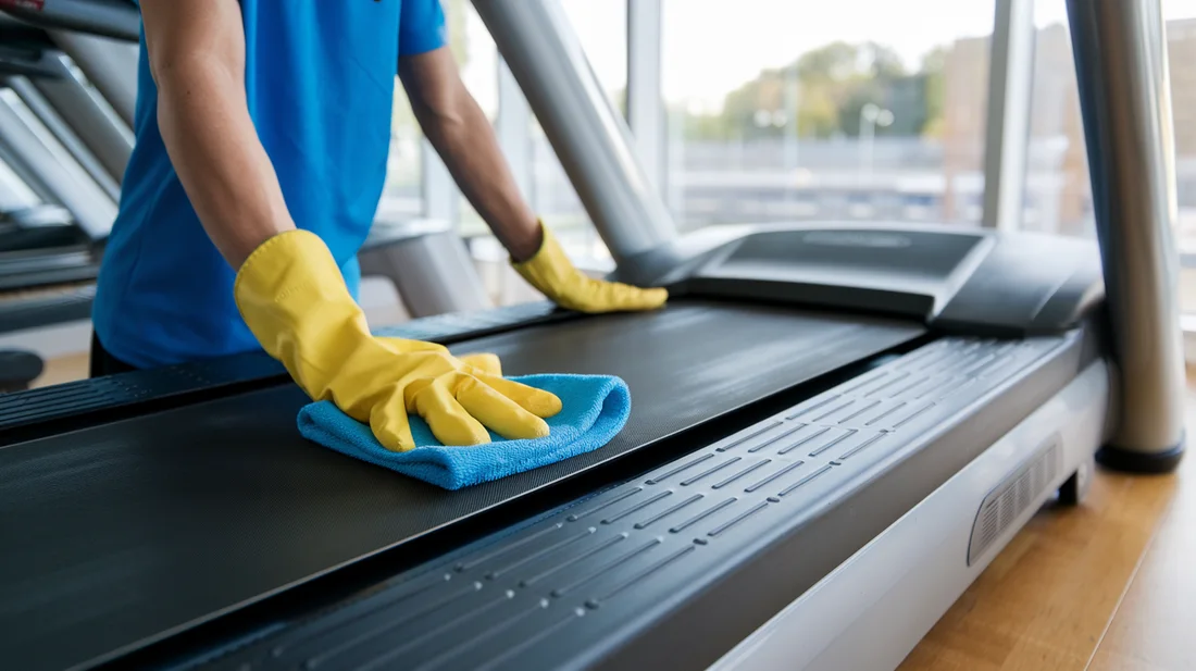 Person wiping down treadmill