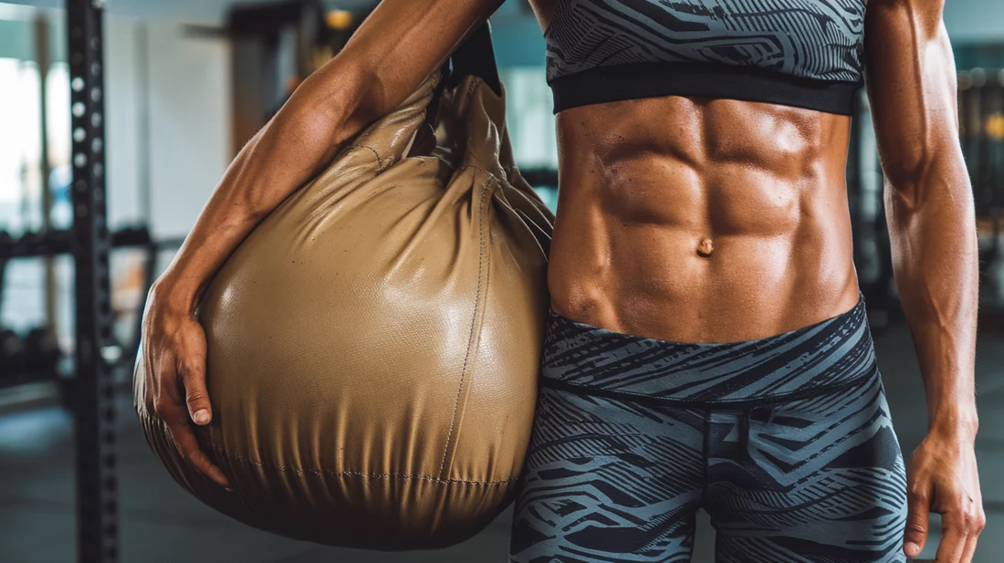 A person holding a sandbag, symbolizing progress and achievement in fitness